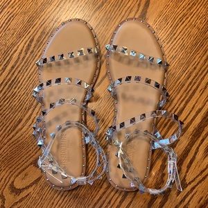 Tan and Clear Studded Sandals